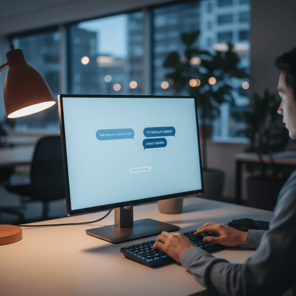 Chatbot interface on computer screen with customer conversation