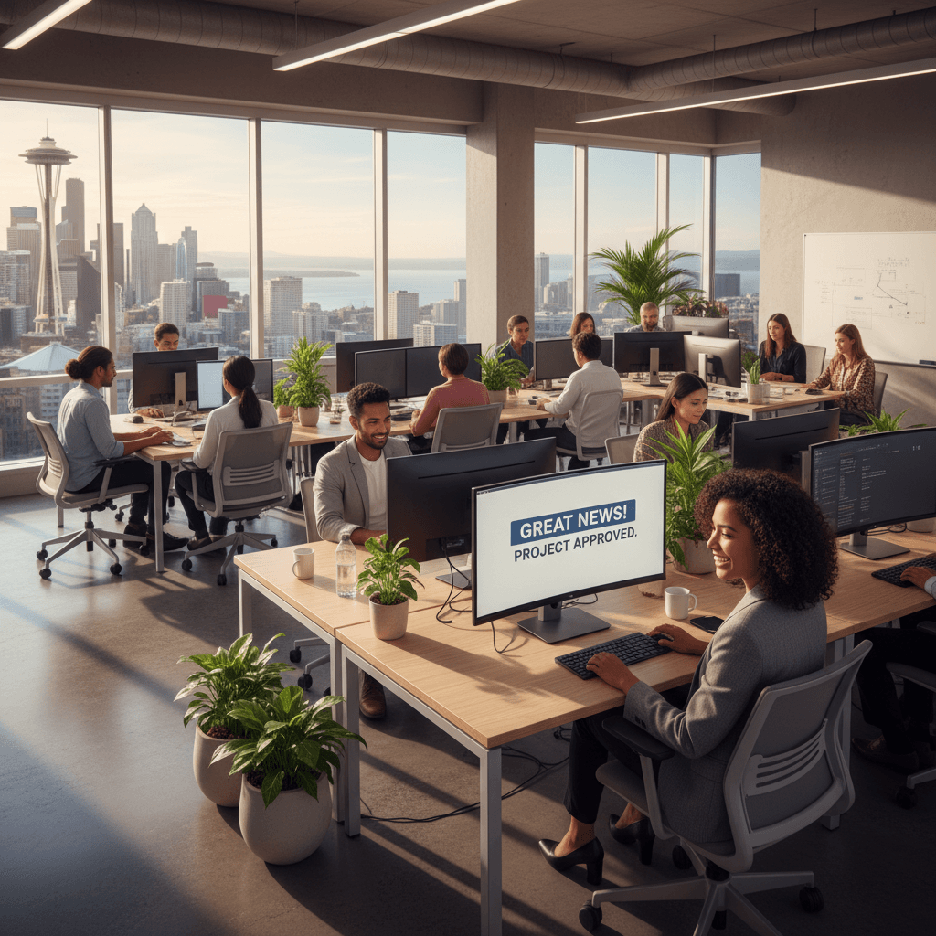 Team members responding quickly to customer messages at their desks